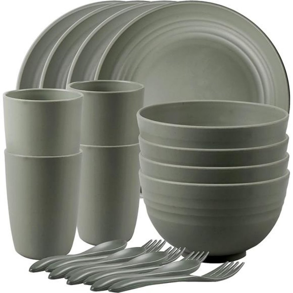 Wheat Straw Dinnerware Sets, 20 PCS Microwave Unbreakable Plates and Bowls Sets